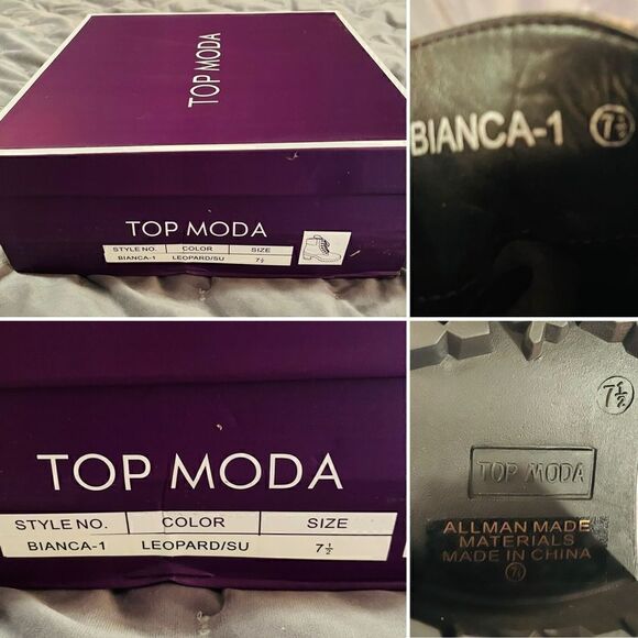 TOP MODA Bianca Faux Leather Lace Up Block Heel Ankle Bootie Leopard 7.5 NEW - Picture 11 of 12